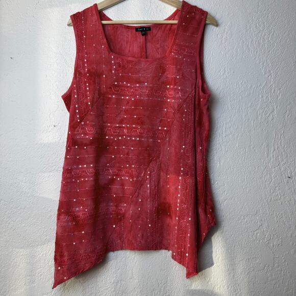 Sami & Jo Womens Sequined Asymmetrical Hem Tank Top Size L Beachy Resort Modest - Picture 2 of 7
